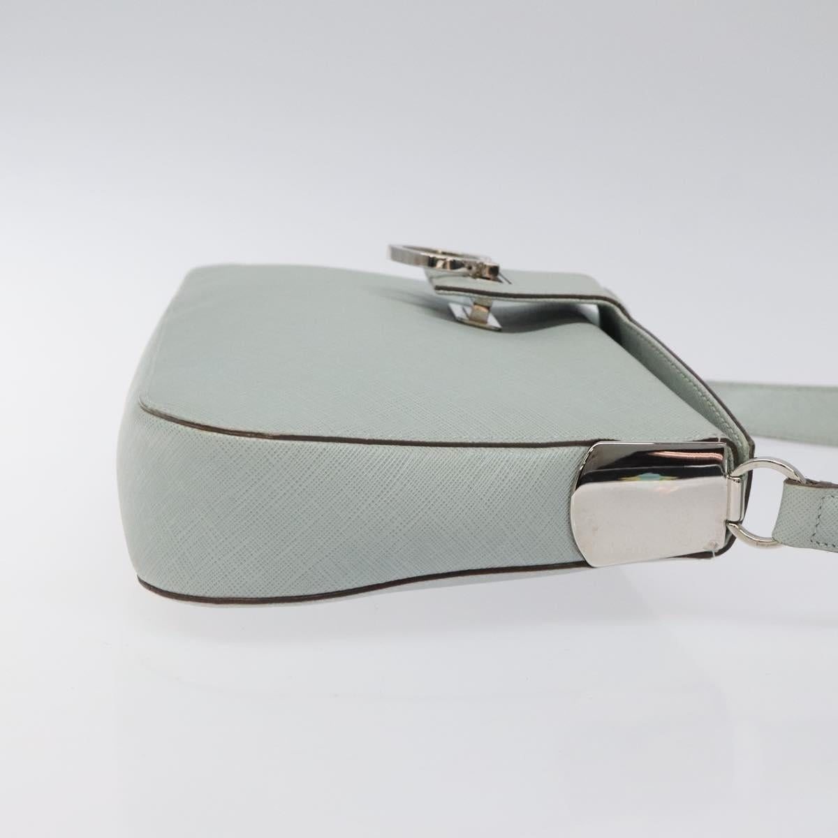 Salvatore Ferragamo Gancini Shoulder Bag Leather Light Blue Silver Auth 116561