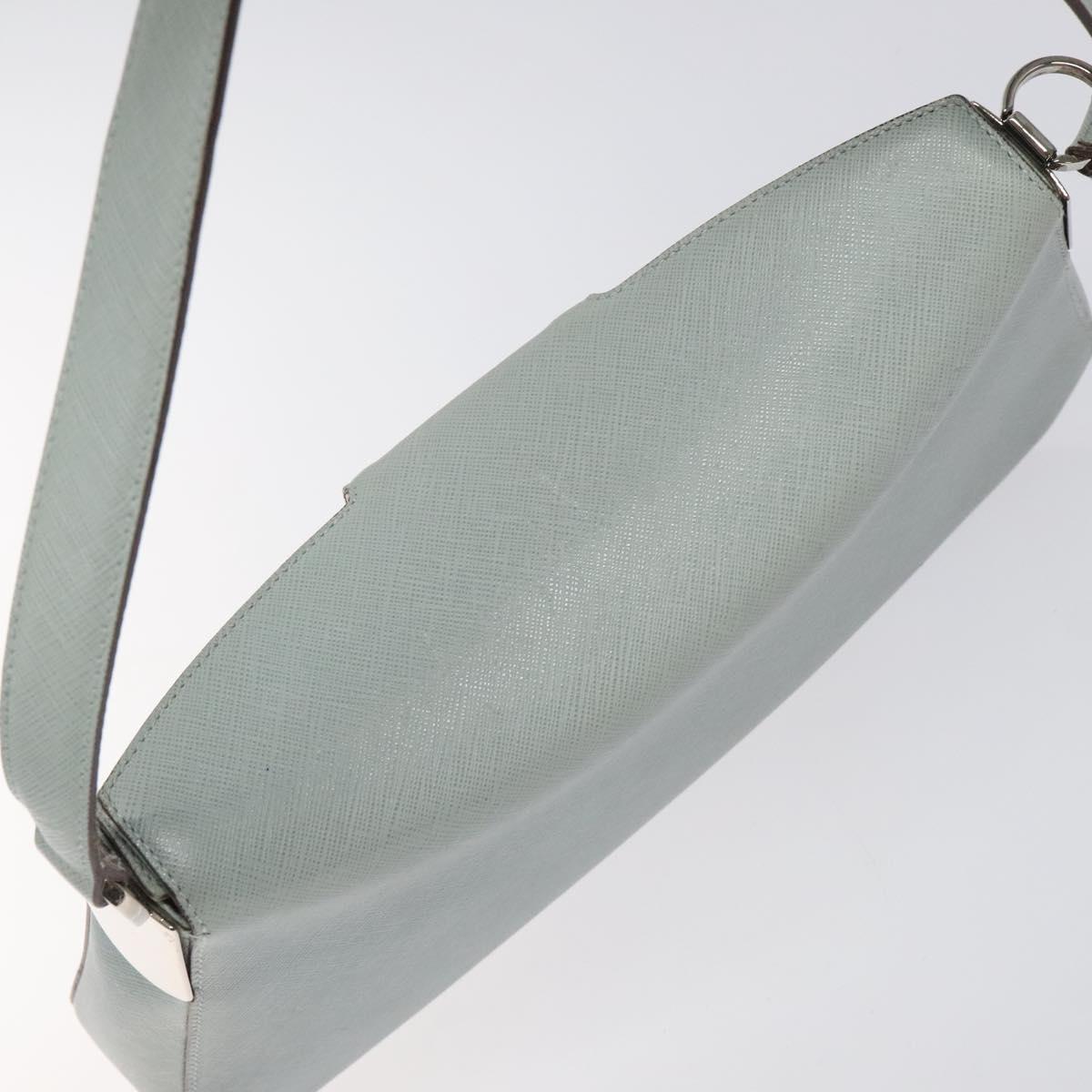 Salvatore Ferragamo Gancini Shoulder Bag Leather Light Blue Silver Auth 116561