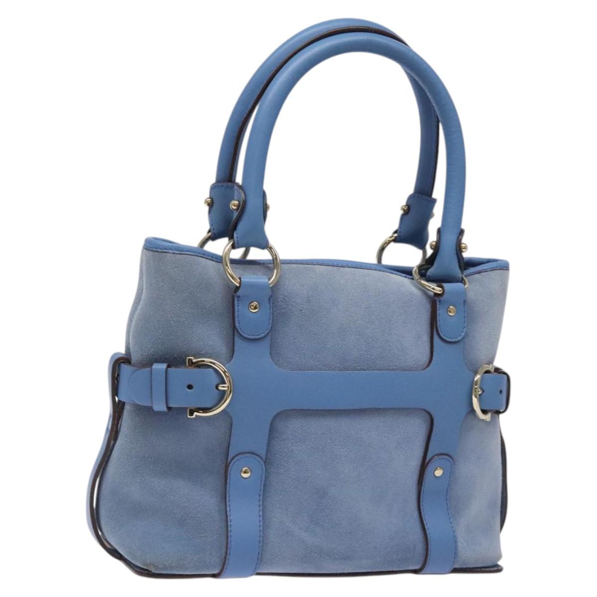 Salvatore Ferragamo Hand Bag Suede Leather Blue Auth 116614