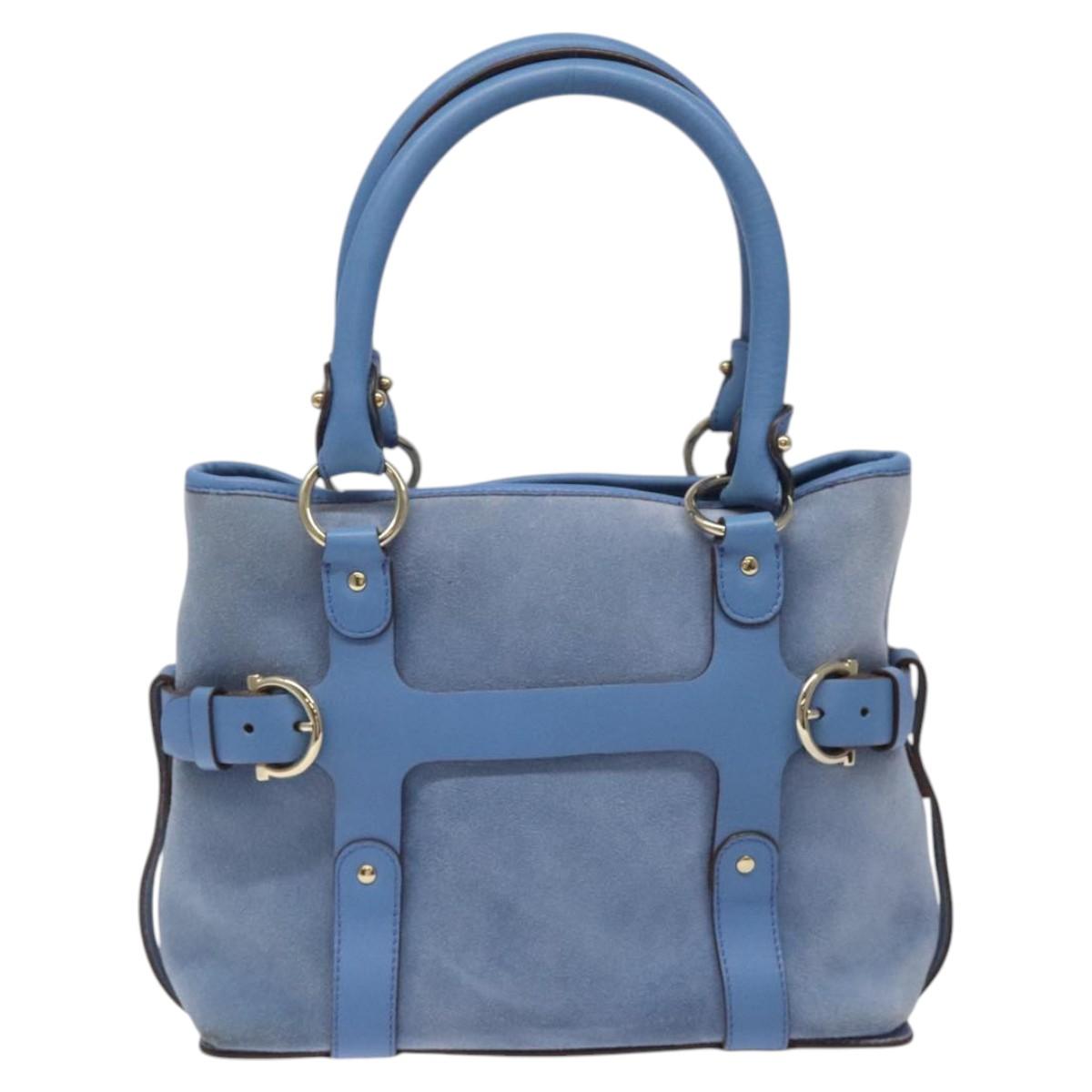 Salvatore Ferragamo Hand Bag Suede Leather Blue Auth 116614