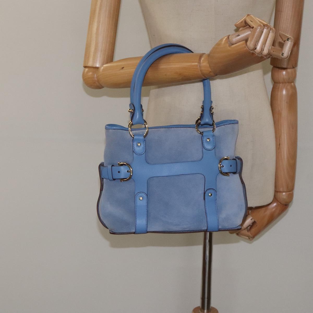 Salvatore Ferragamo Hand Bag Suede Leather Blue Auth 116614