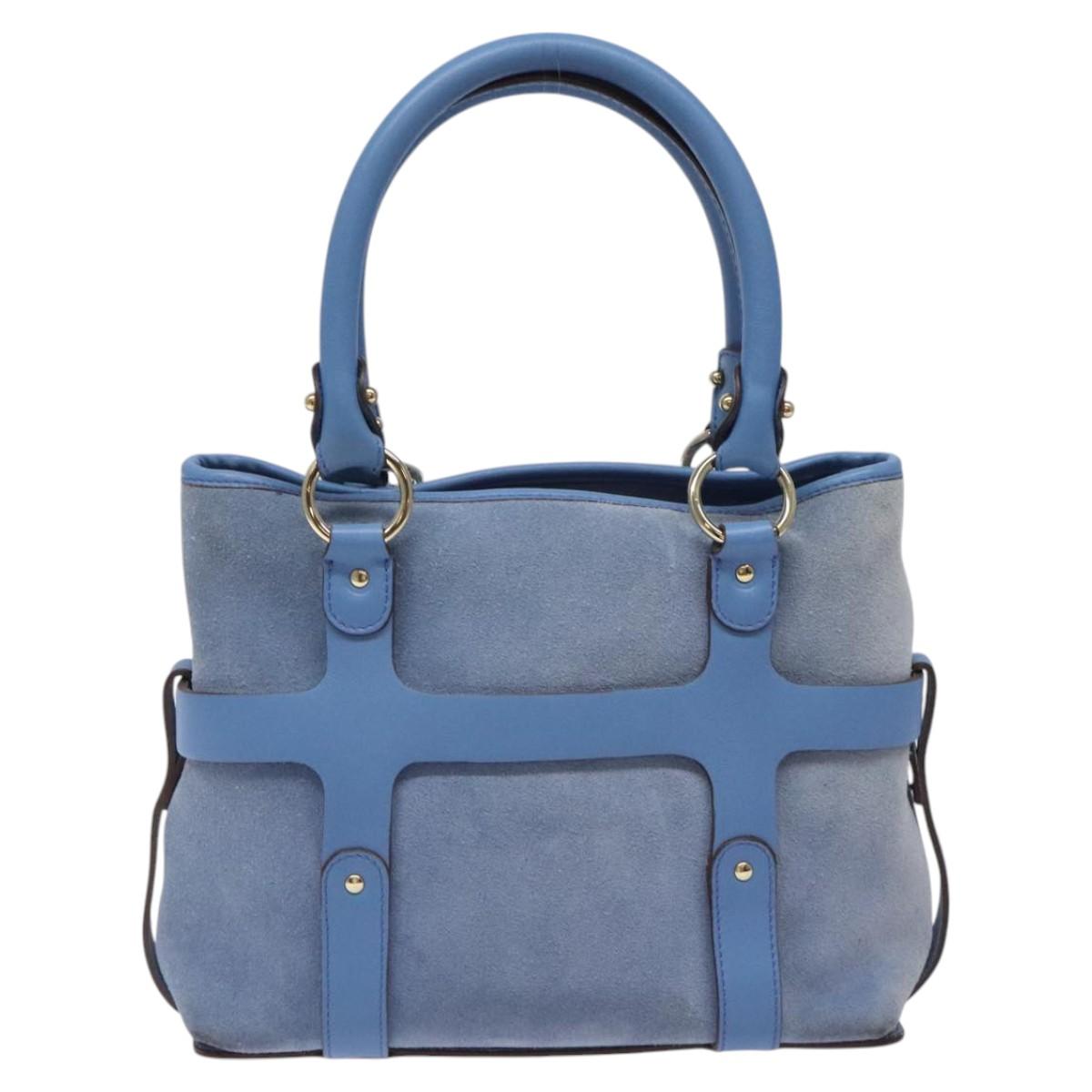 Salvatore Ferragamo Hand Bag Suede Leather Blue Auth 116614