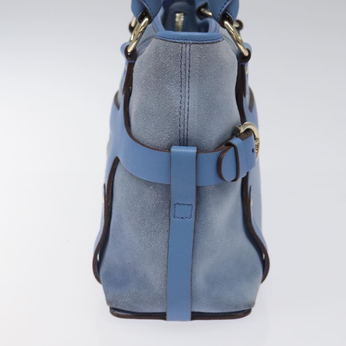 Salvatore Ferragamo Hand Bag Suede Leather Blue Auth 116614
