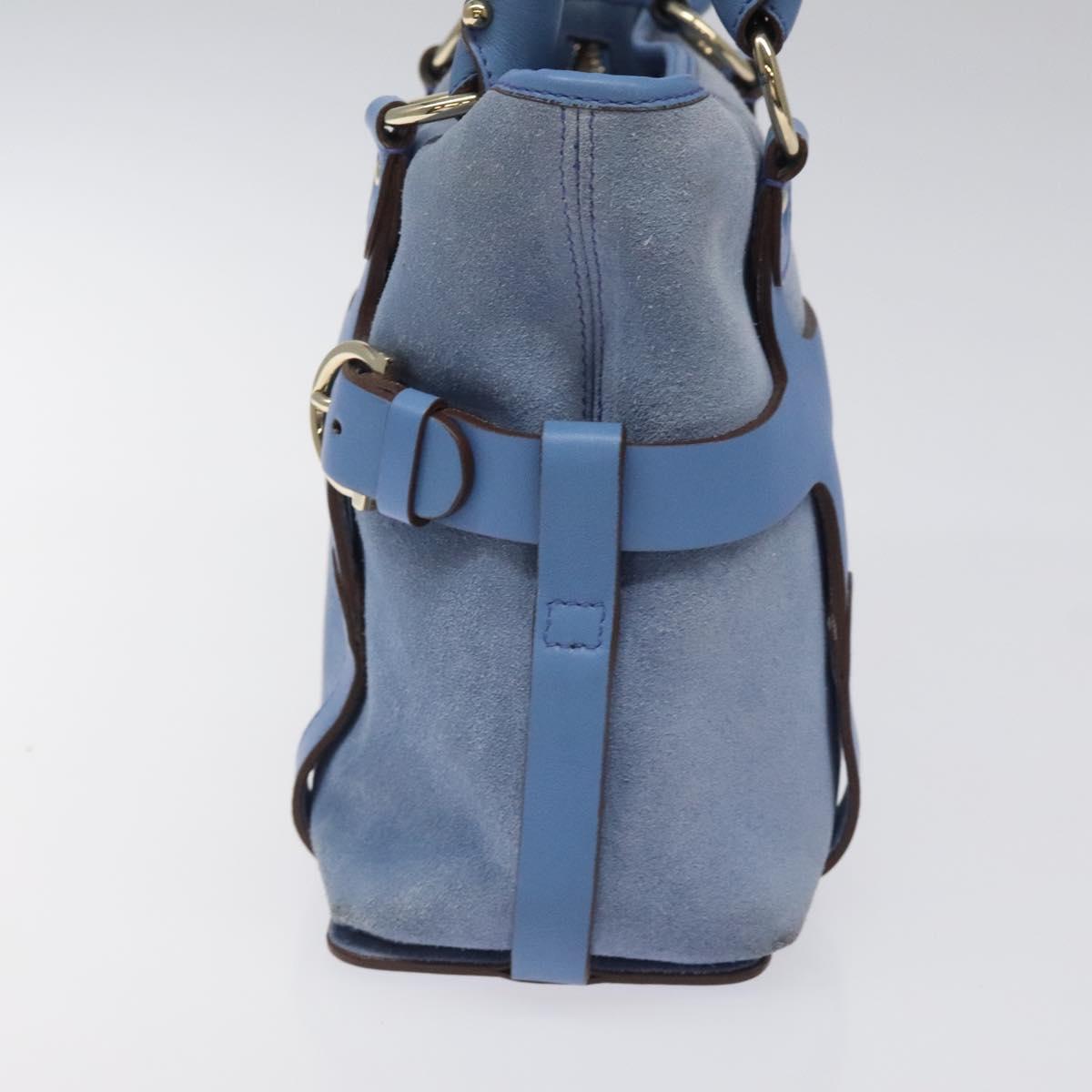 Salvatore Ferragamo Hand Bag Suede Leather Blue Auth 116614