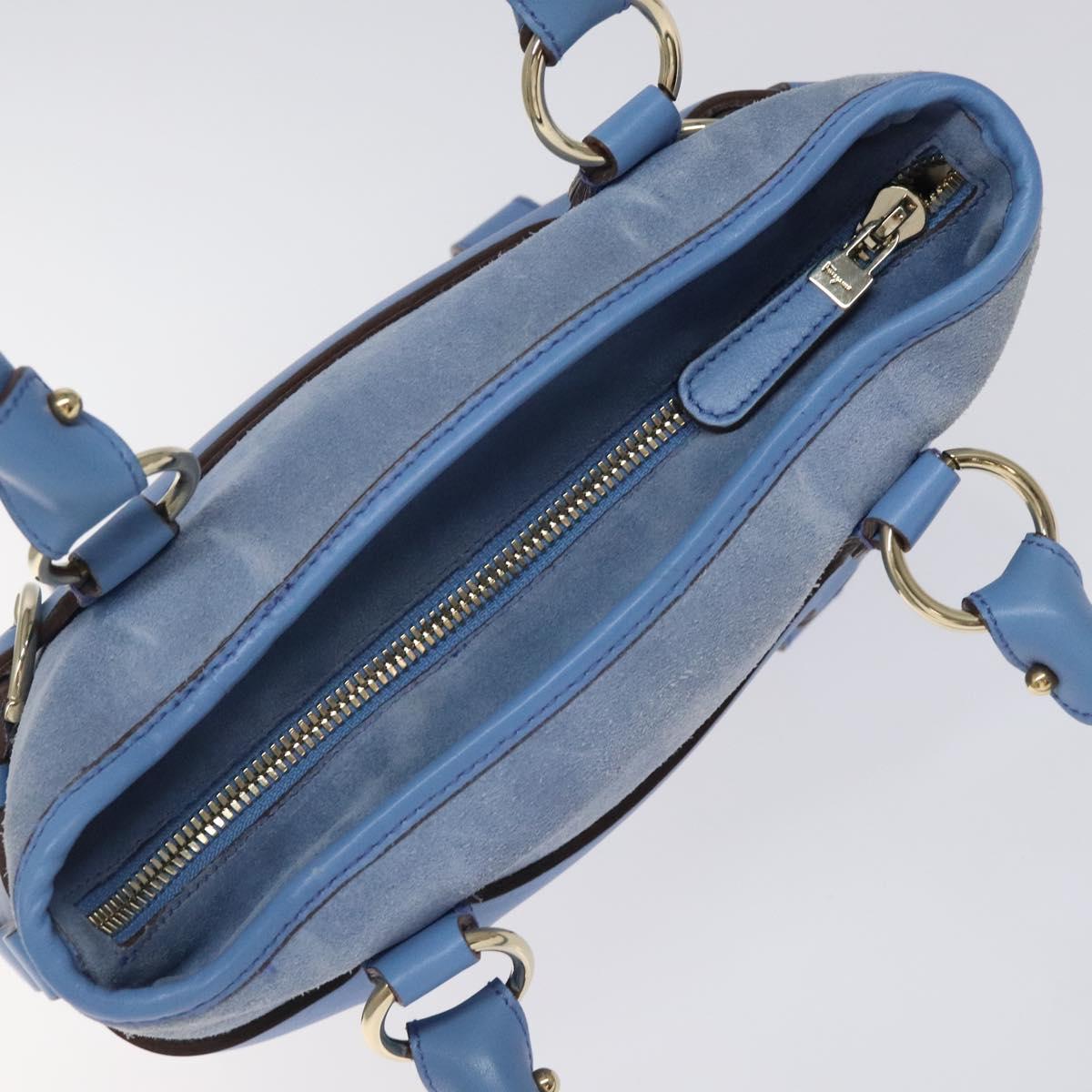 Salvatore Ferragamo Hand Bag Suede Leather Blue Auth 116614