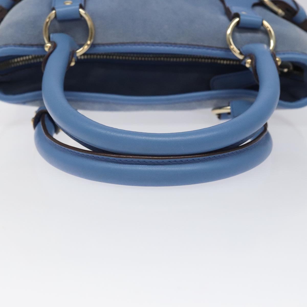Salvatore Ferragamo Hand Bag Suede Leather Blue Auth 116614