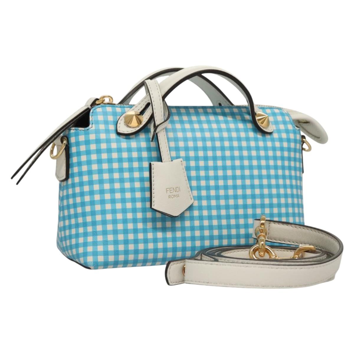 FENDI Shoulder Bag Leather Light Blue White gold Auth 116629V