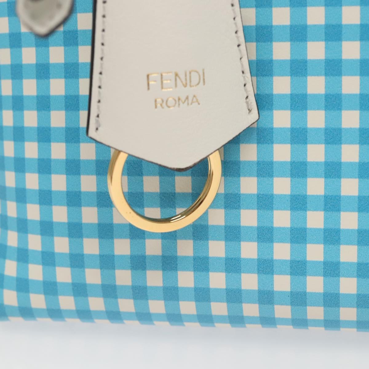 FENDI Shoulder Bag Leather Light Blue White gold Auth 116629V