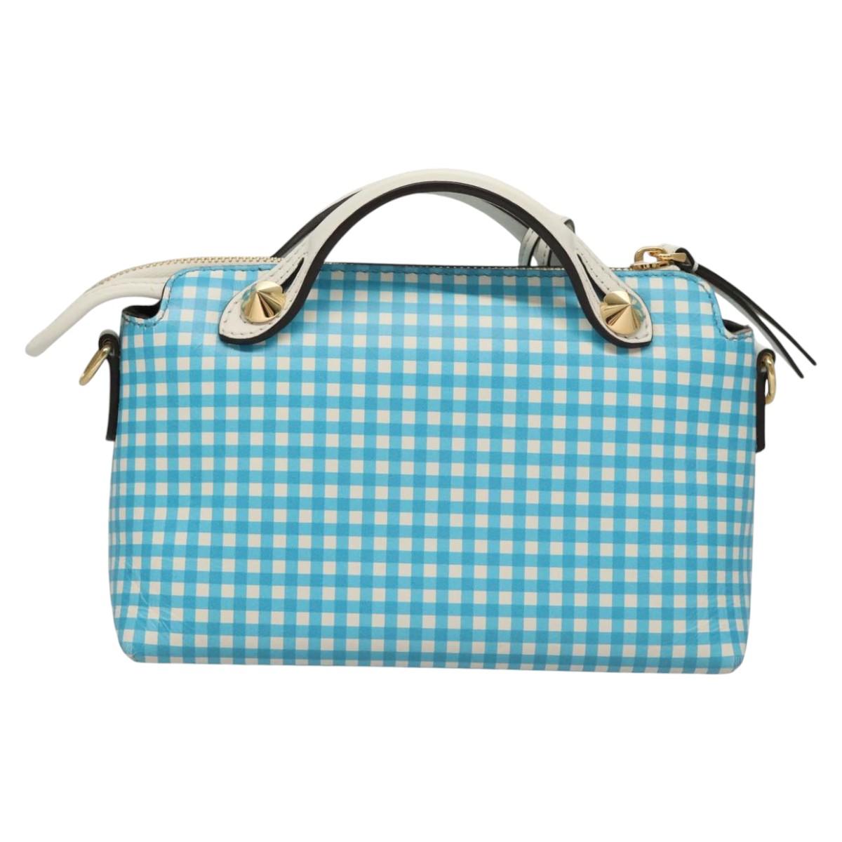 FENDI Shoulder Bag Leather Light Blue White gold Auth 116629V