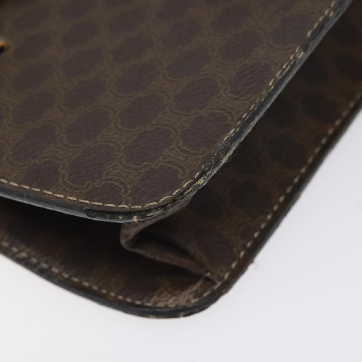 CELINE Macadam Canvas Shoulder Bag PVC Leather Brown Gold Auth 116681