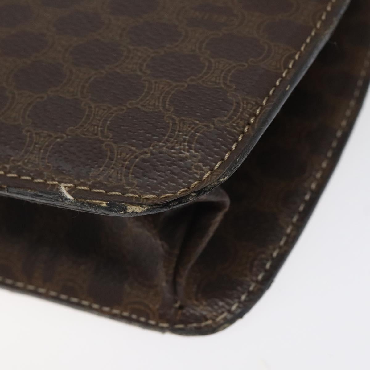 CELINE Macadam Canvas Shoulder Bag PVC Leather Brown Gold Auth 116681