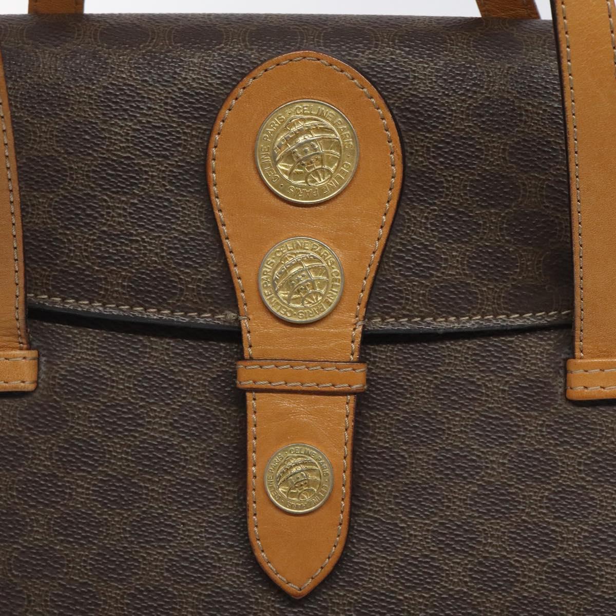 CELINE Macadam Canvas Shoulder Bag PVC Leather Brown Gold Auth 116681