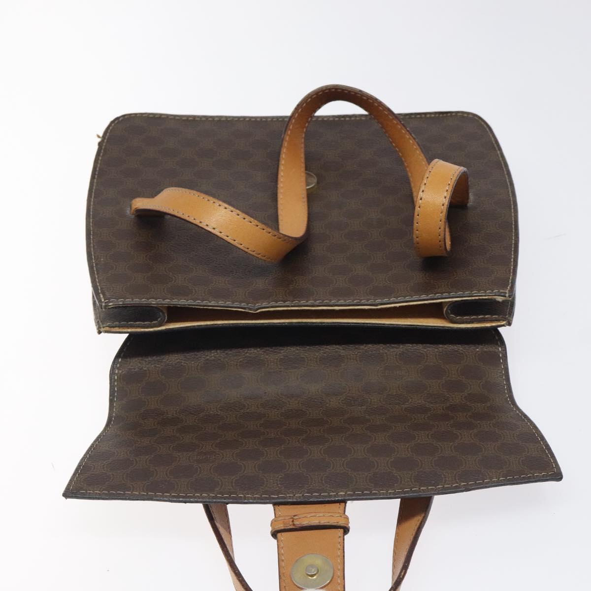 CELINE Macadam Canvas Shoulder Bag PVC Leather Brown Gold Auth 116681