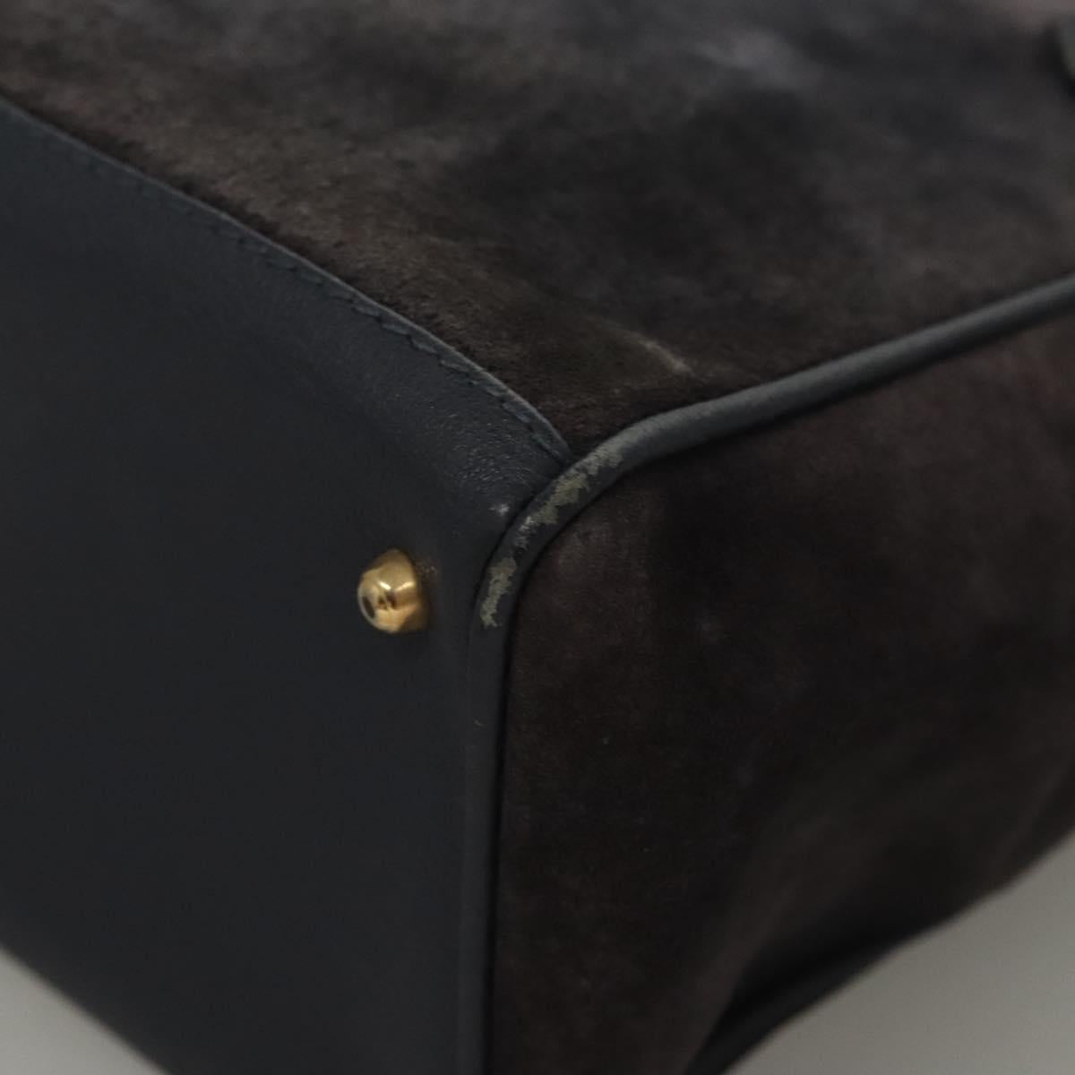 GUCCI Bamboo Hand Bag Suede 2way Navy Gold 000 123 0316 Auth 116684