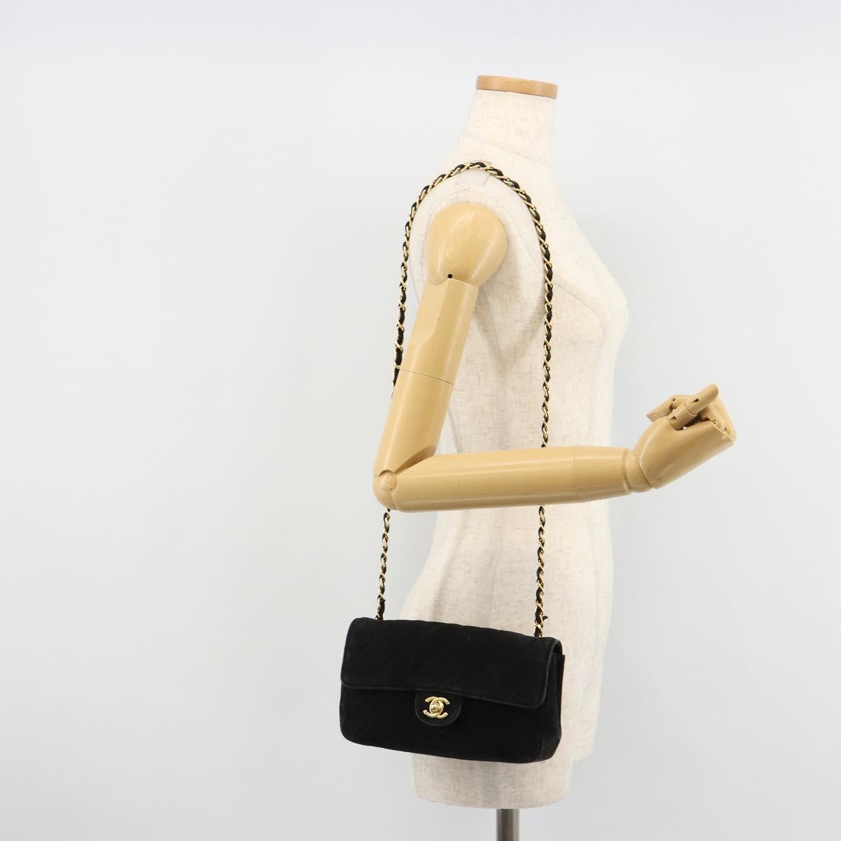 CHANEL Matelasse 20 Chain Shoulder Bag Suede Black Gold CC Auth 116698