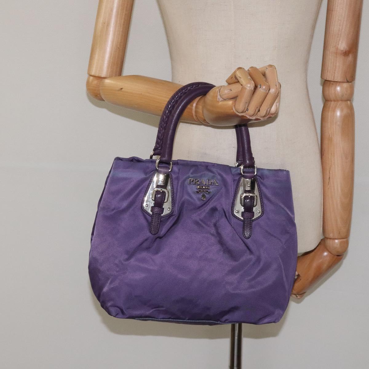 PRADA Hand Bag Nylon Purple Silver Auth 116704