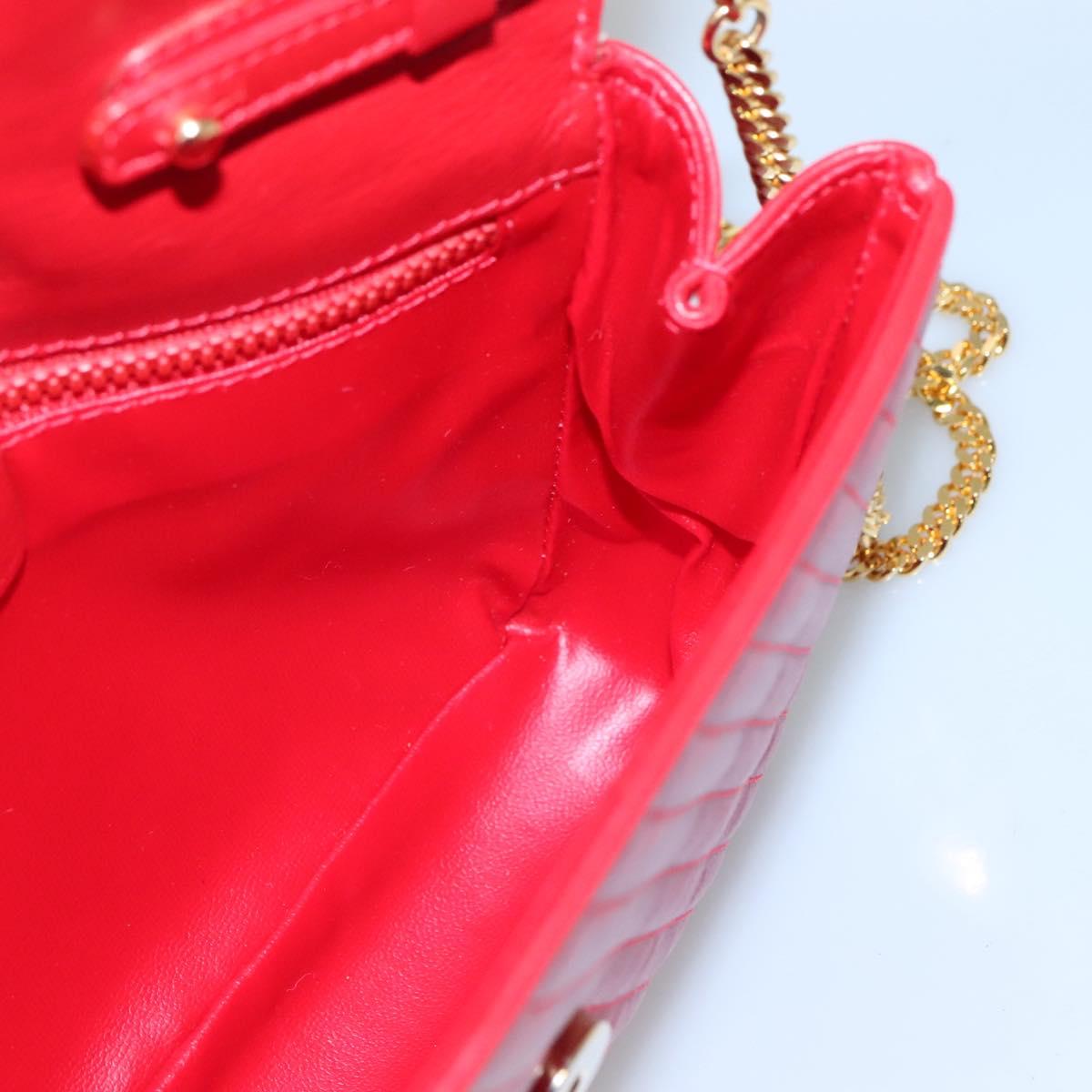 CELINE Chain Shoulder Bag Leather Red Gold Auth 116706V