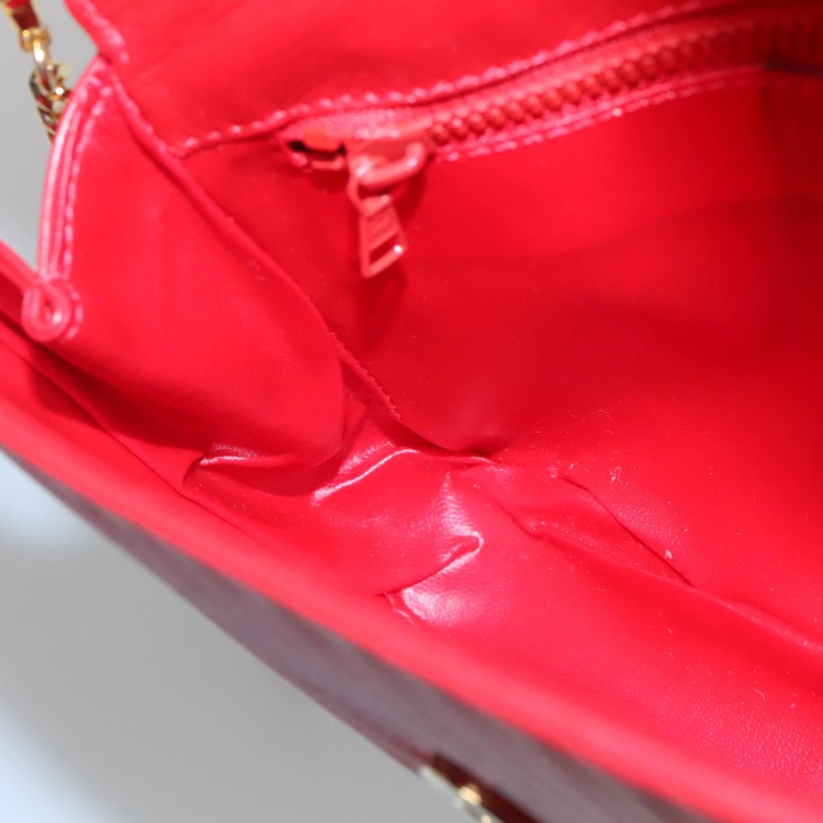 CELINE Chain Shoulder Bag Leather Red Gold Auth 116706V