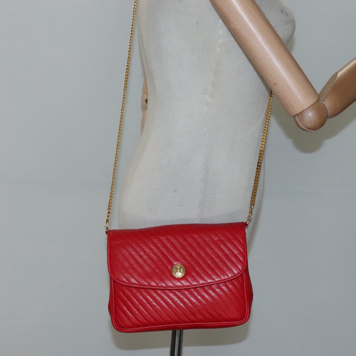 CELINE Chain Shoulder Bag Leather Red Gold Auth 116706V