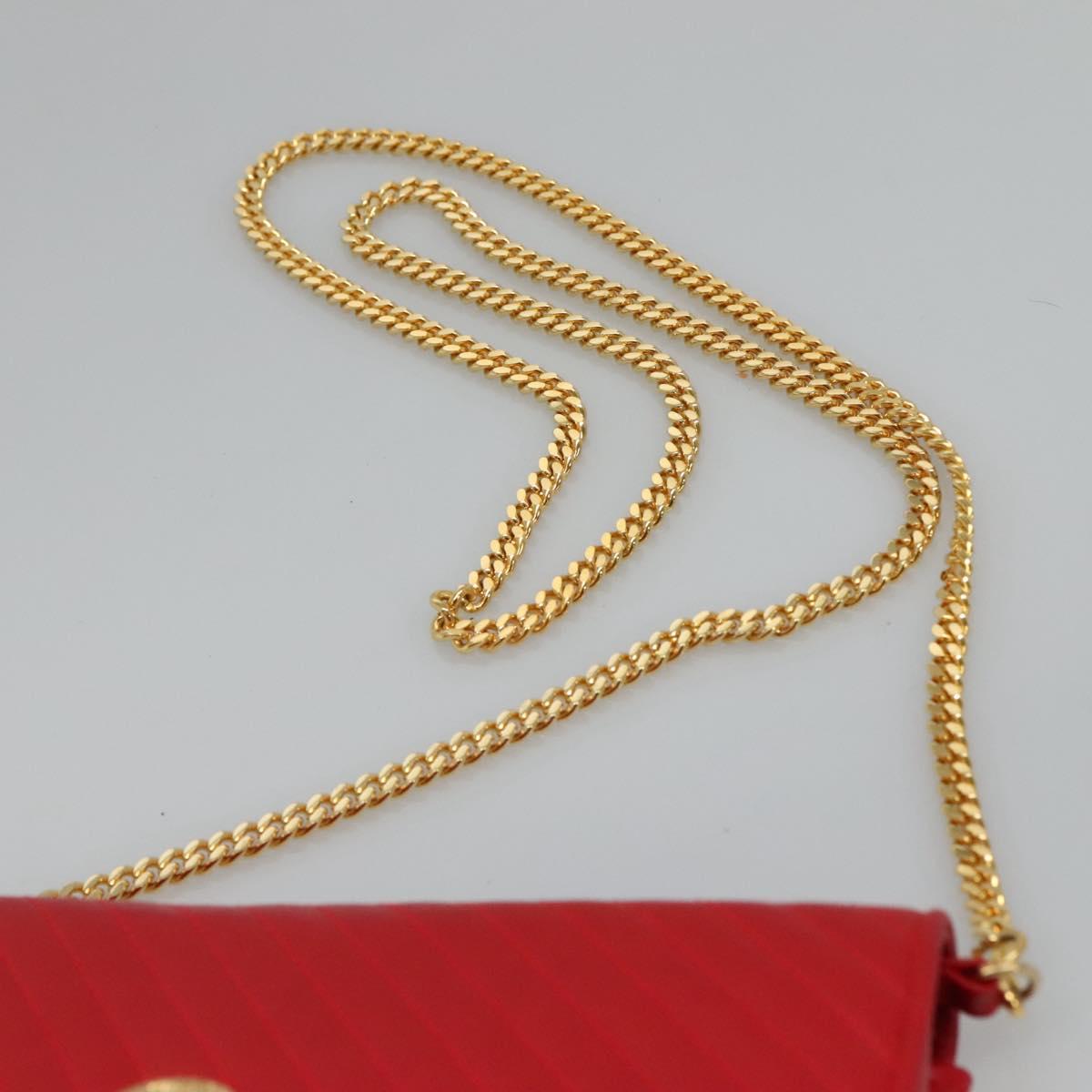 CELINE Chain Shoulder Bag Leather Red Gold Auth 116706V