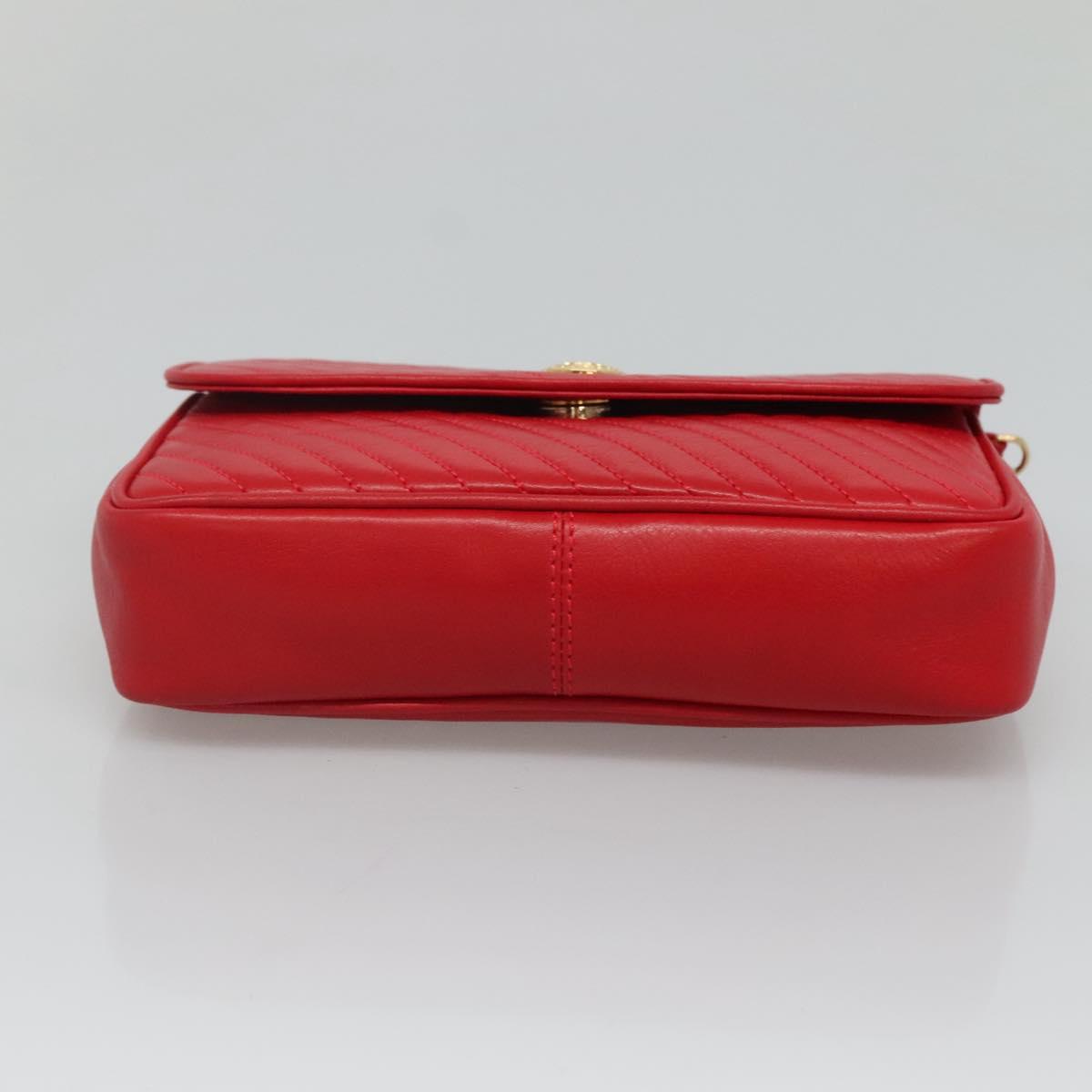 CELINE Chain Shoulder Bag Leather Red Gold Auth 116706V