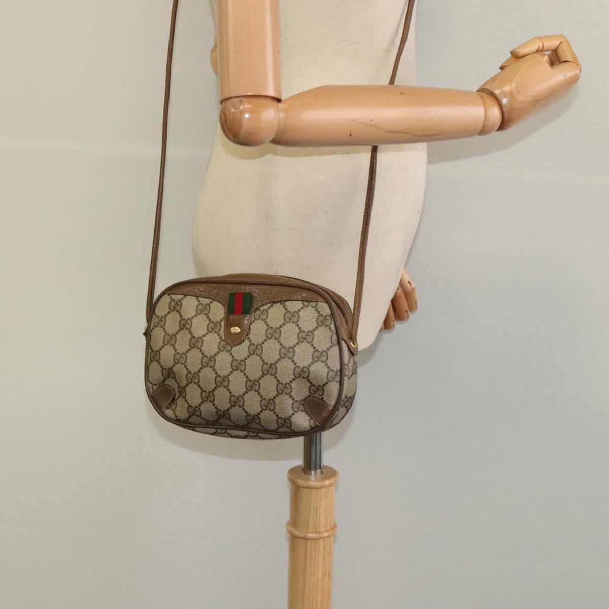 GUCCI GG Supreme Web Sherry Line Bag PVC Beige Gold 89 02 066 Auth 116754