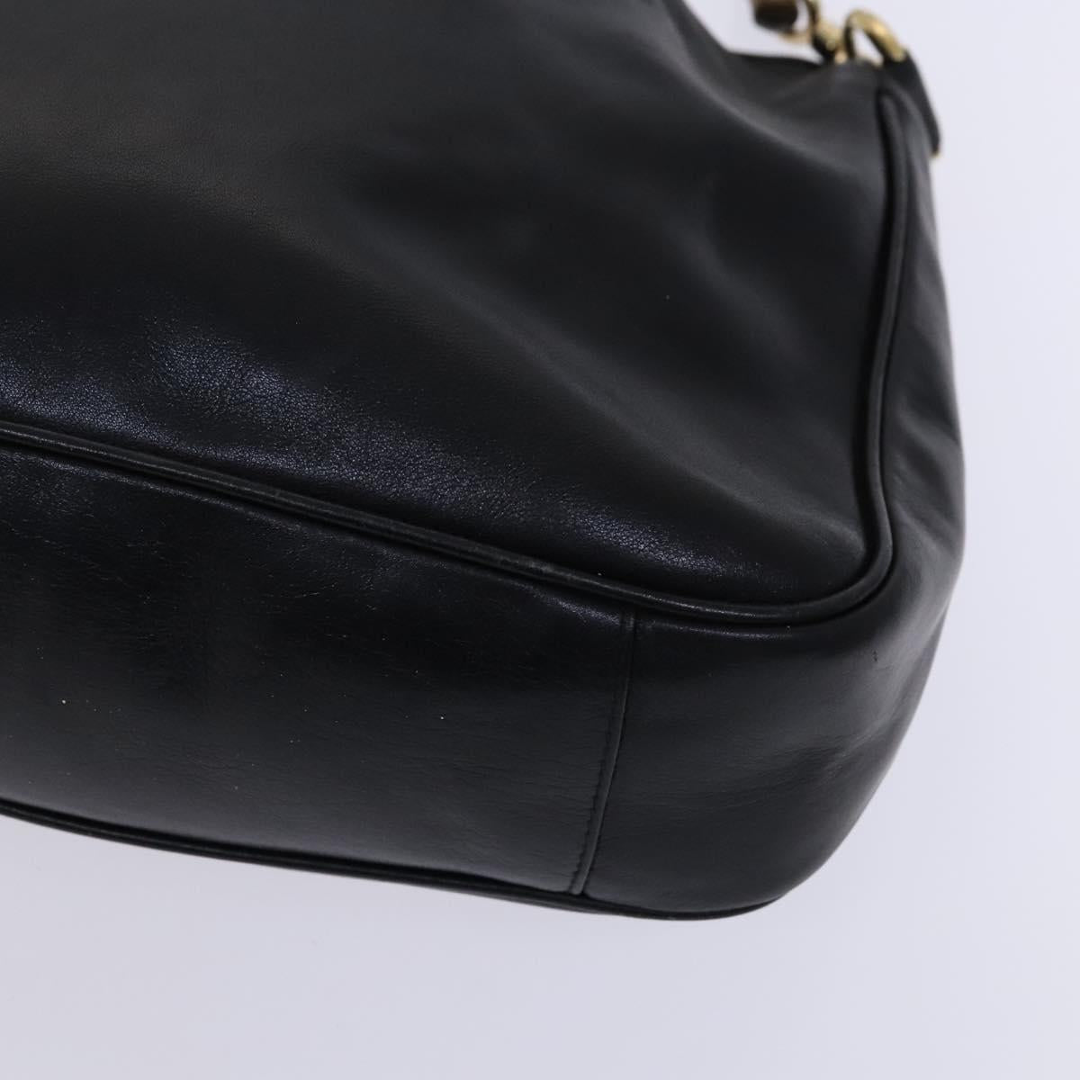 GUCCI Bamboo Hand Bag Leather 2way Black Gold 001 0166 1638 Auth 116782