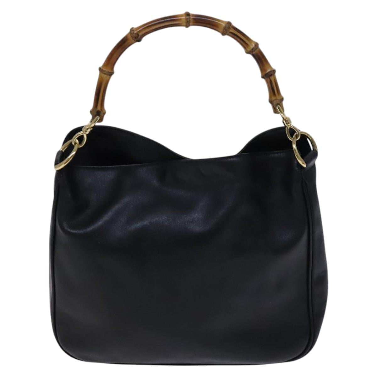 GUCCI Bamboo Hand Bag Leather 2way Black Gold 001 0166 1638 Auth 116782