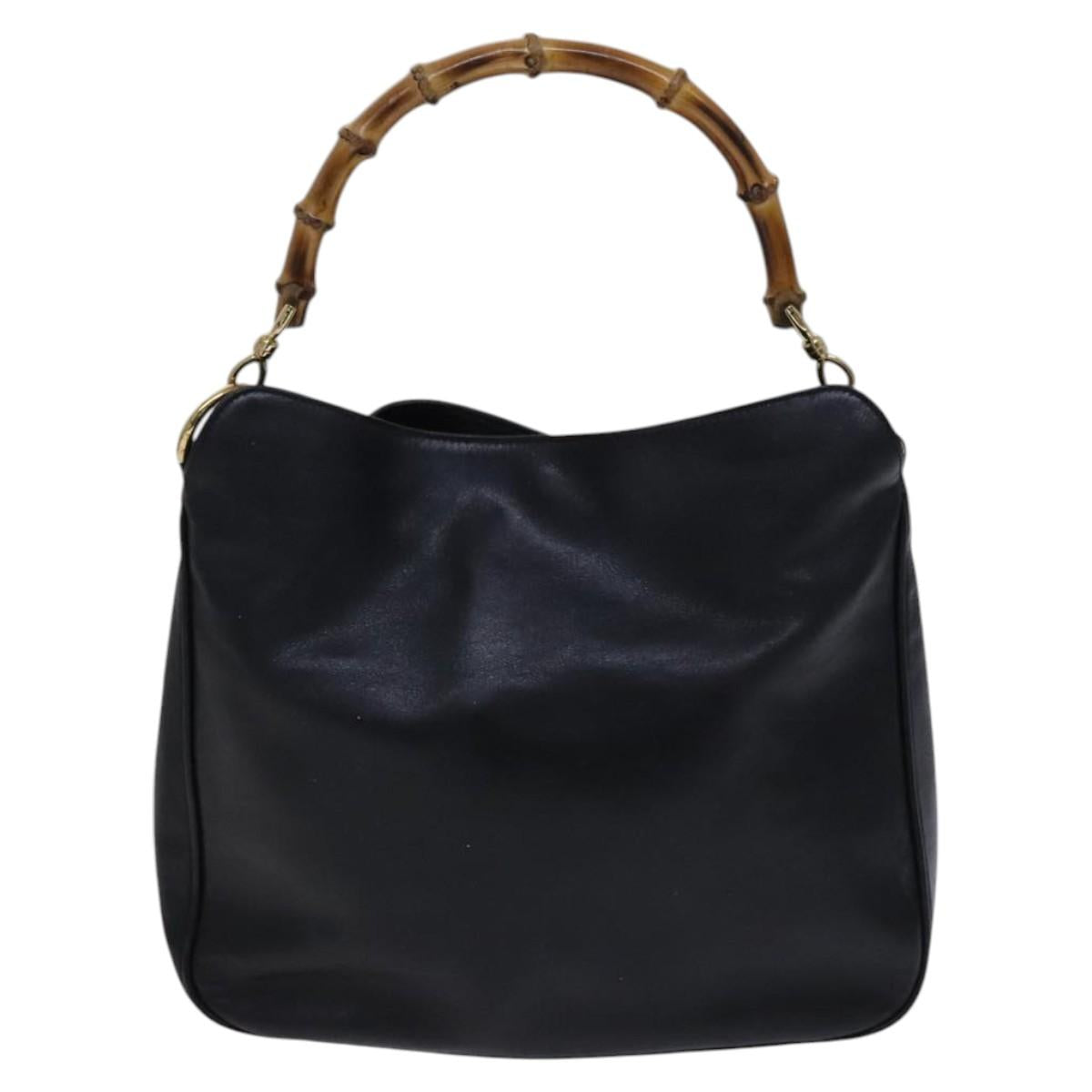 GUCCI Bamboo Hand Bag Leather 2way Black Gold 001 0166 1638 Auth 116782