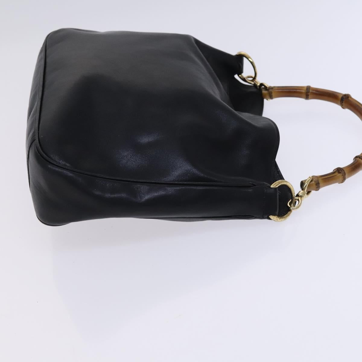 GUCCI Bamboo Hand Bag Leather 2way Black Gold 001 0166 1638 Auth 116782
