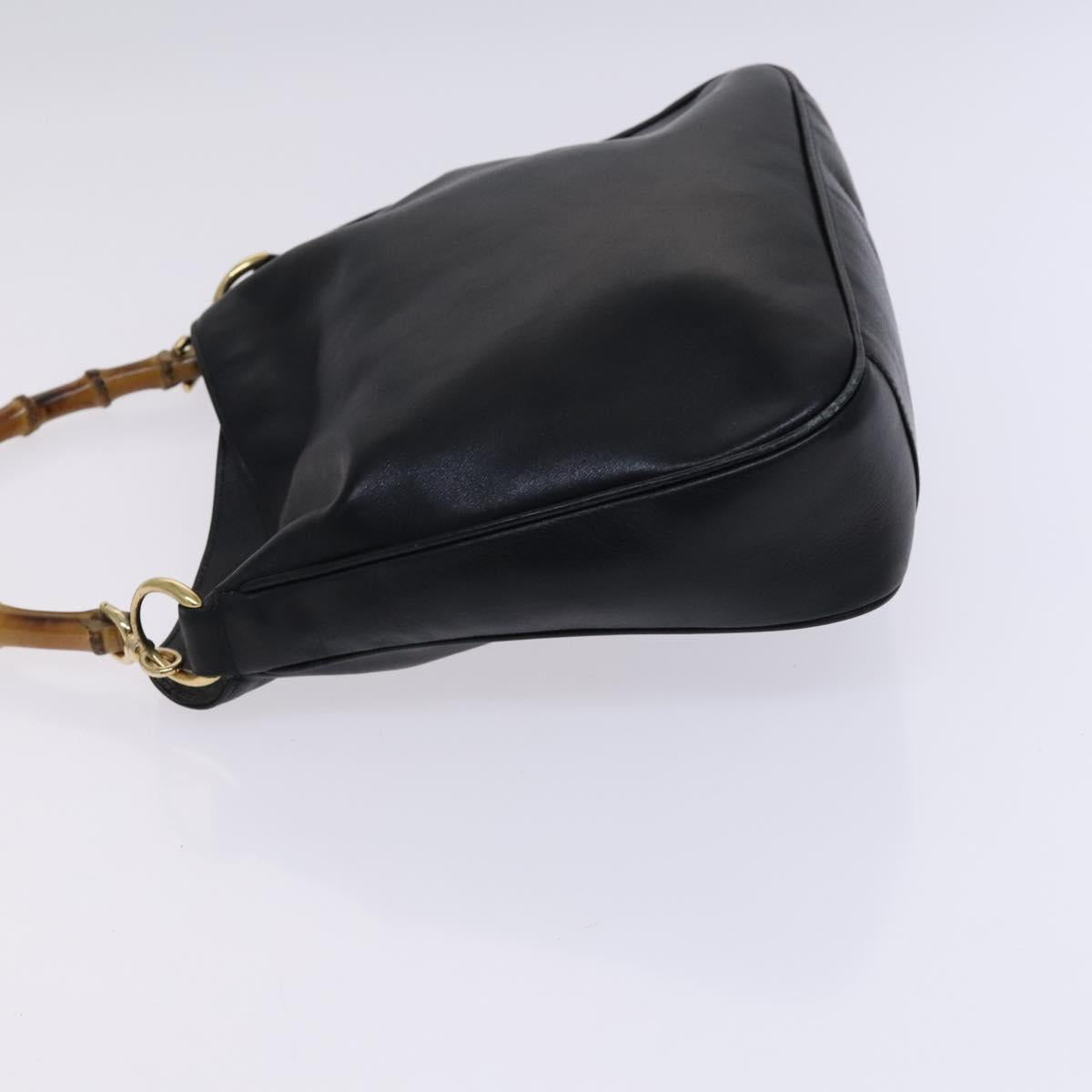 GUCCI Bamboo Hand Bag Leather 2way Black Gold 001 0166 1638 Auth 116782