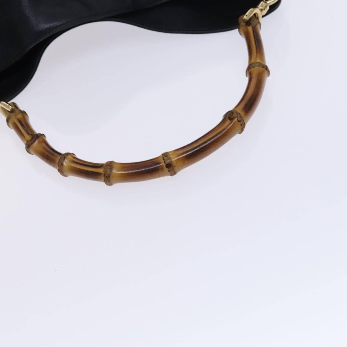 GUCCI Bamboo Hand Bag Leather 2way Black Gold 001 0166 1638 Auth 116782