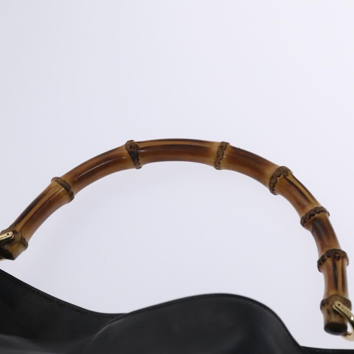GUCCI Bamboo Hand Bag Leather 2way Black Gold 001 0166 1638 Auth 116782