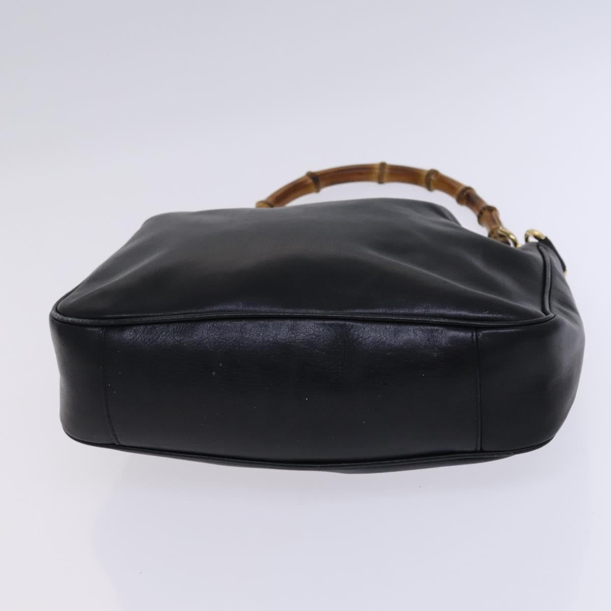 GUCCI Bamboo Hand Bag Leather 2way Black Gold 001 0166 1638 Auth 116782