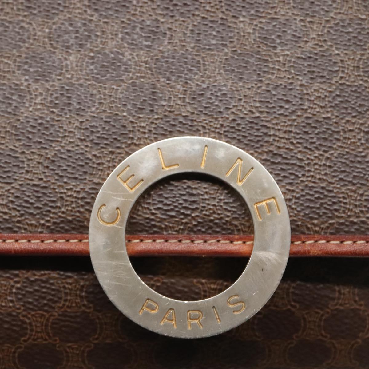 CELINE Macadam Canvas Shoulder Bag PVC Leather Brown Gold Auth 116805