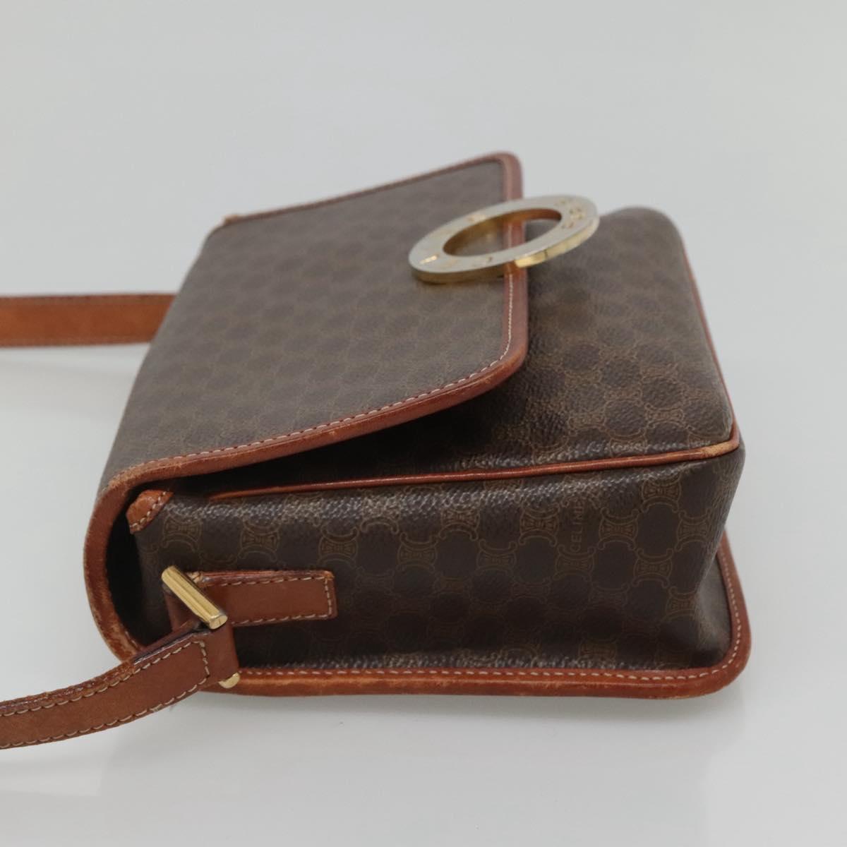 CELINE Macadam Canvas Shoulder Bag PVC Leather Brown Gold Auth 116805