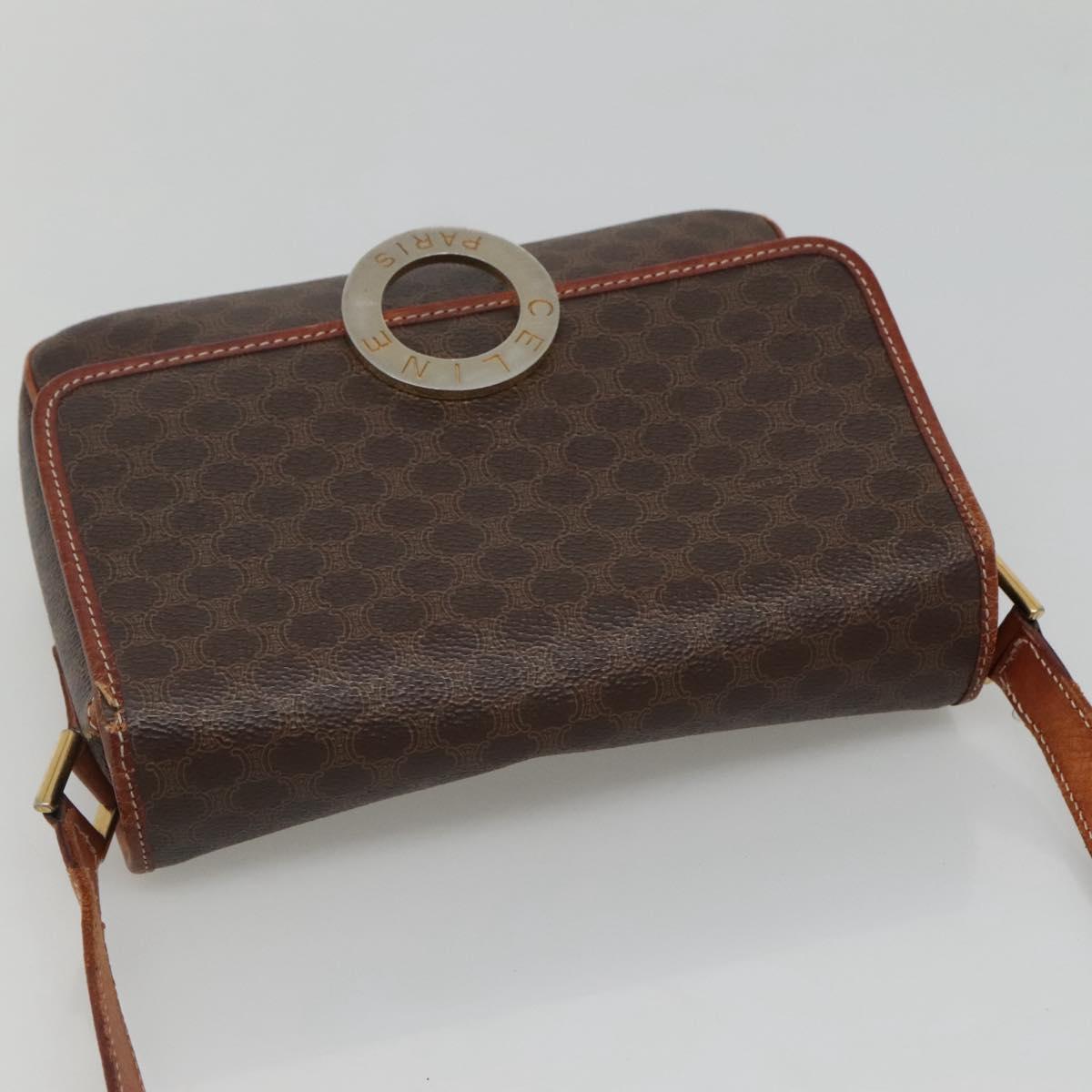 CELINE Macadam Canvas Shoulder Bag PVC Leather Brown Gold Auth 116805
