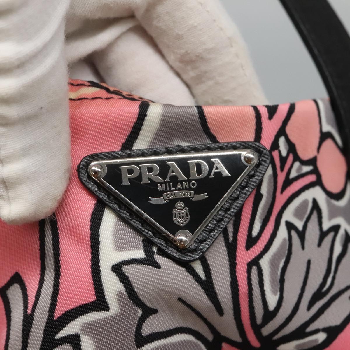 PRADA Tote Bag Nylon Pink Gray Silver Auth 116843