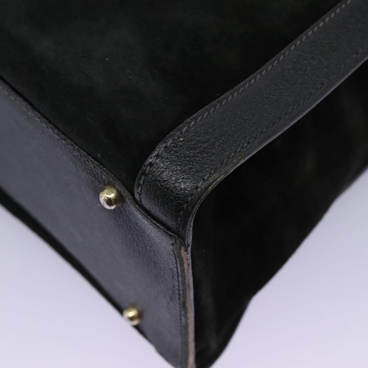 GUCCI Bamboo Hand Bag Suede Leather Black Gold 002 1095 0268 Auth 116847