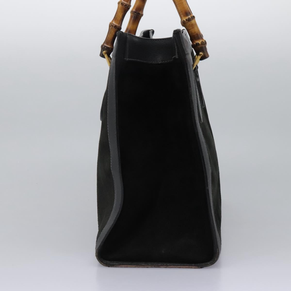 GUCCI Bamboo Hand Bag Suede Leather Black Gold 002 1095 0268 Auth 116847