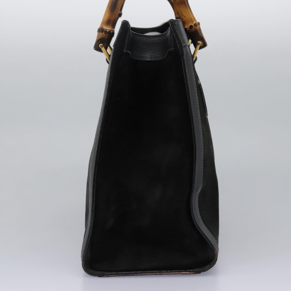 GUCCI Bamboo Hand Bag Suede Leather Black Gold 002 1095 0268 Auth 116847
