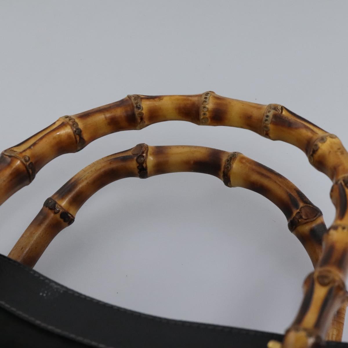 GUCCI Bamboo Hand Bag Suede Leather Black Gold 002 1095 0268 Auth 116847