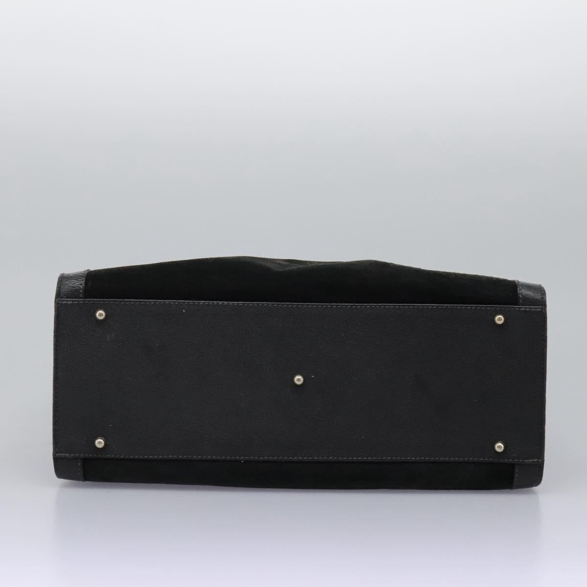 GUCCI Bamboo Hand Bag Suede Leather Black Gold 002 1095 0268 Auth 116847