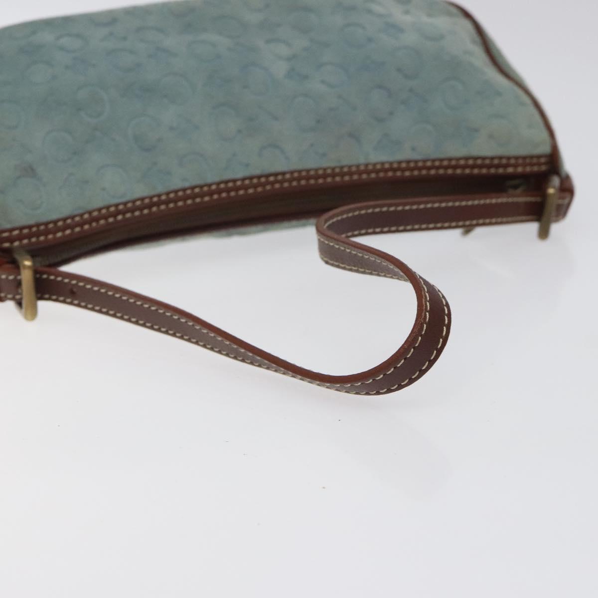 CELINE C Macadam Canvas Accessory Pouch Suede Light Blue Gold Auth 116852