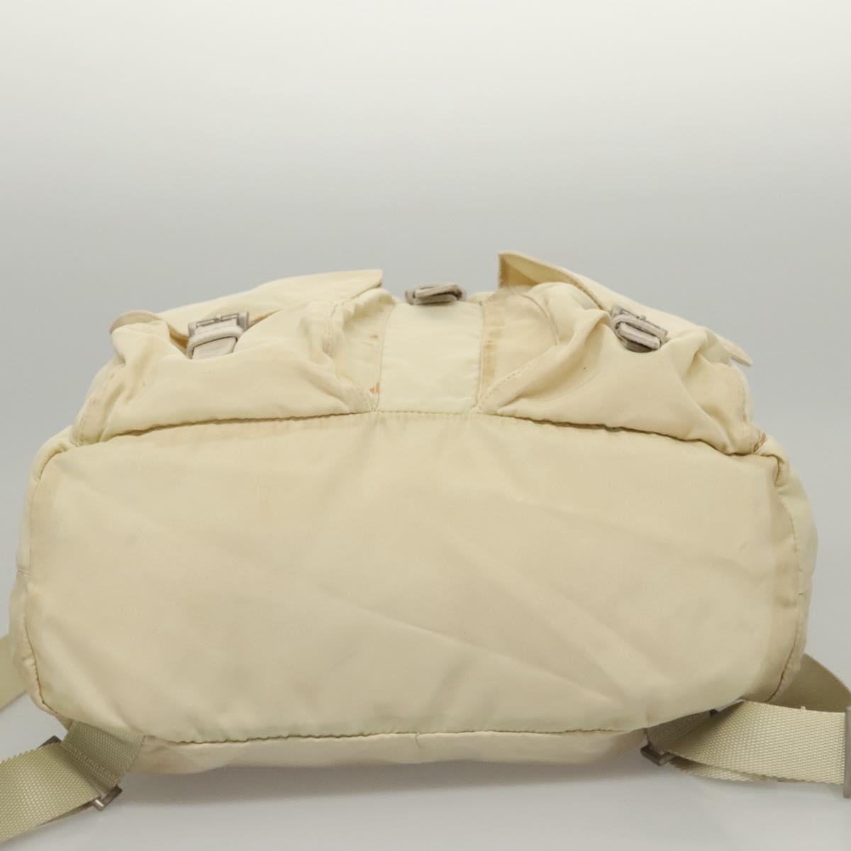 PRADA Backpack Nylon Cream Silver Auth 116860