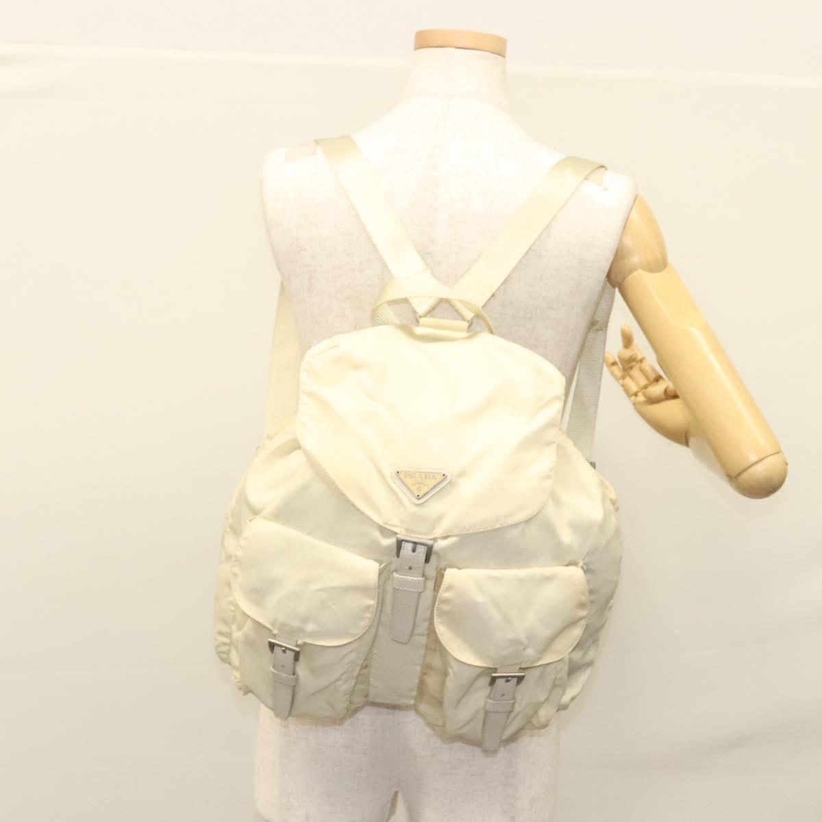 PRADA Backpack Nylon Cream Silver Auth 116860