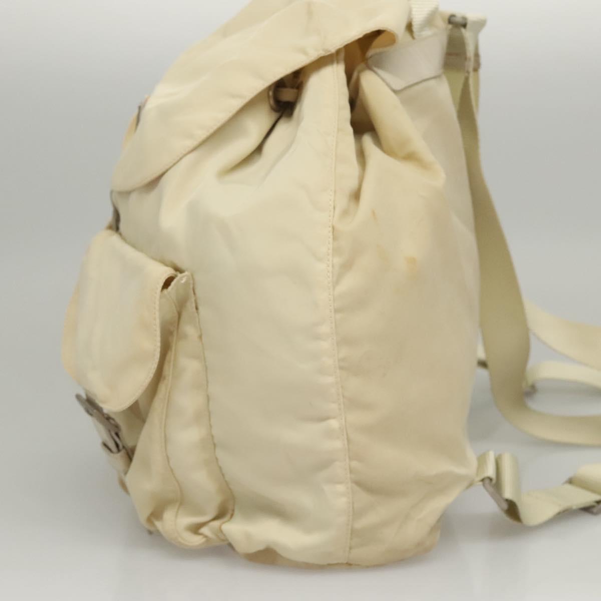 PRADA Backpack Nylon Cream Silver Auth 116860
