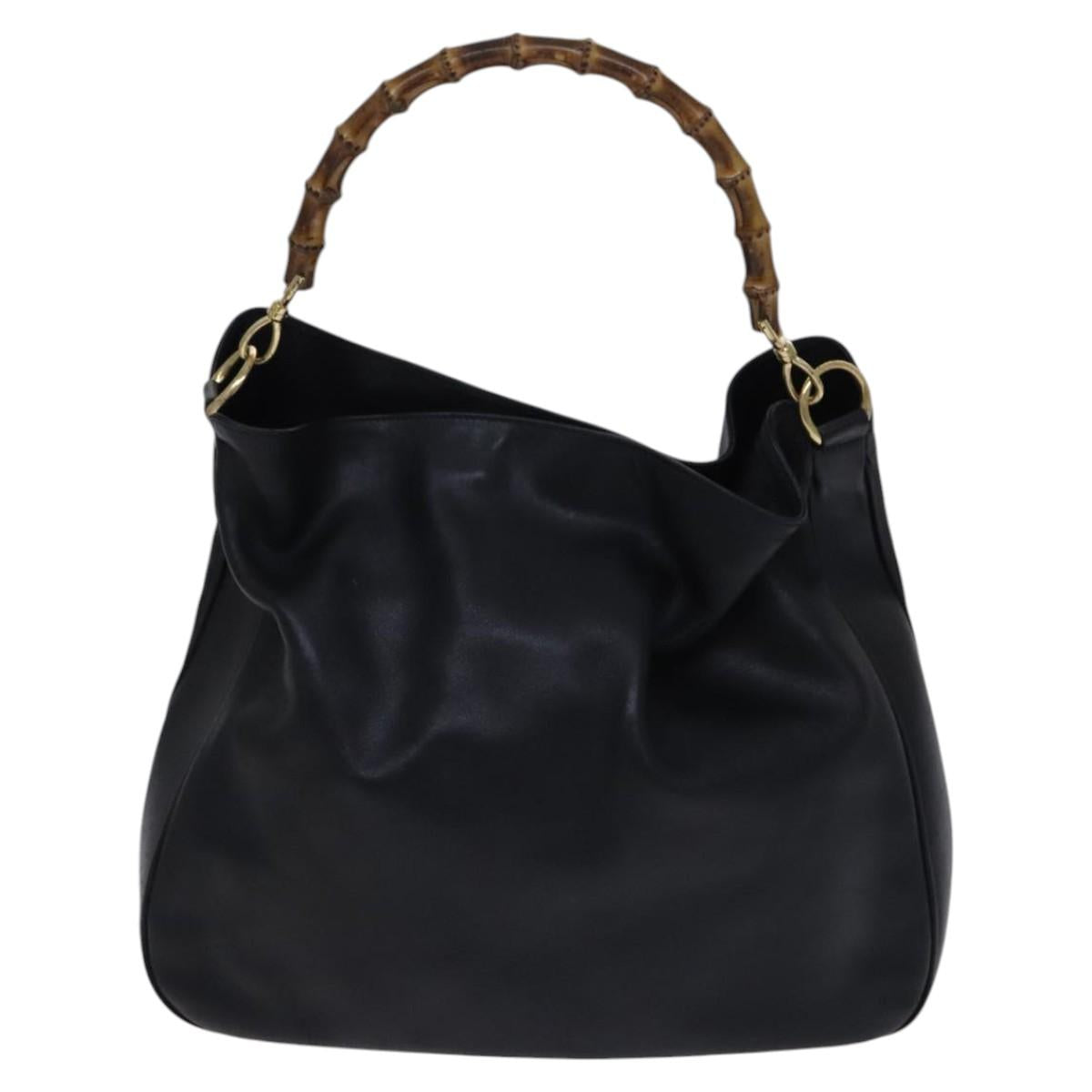 GUCCI Bamboo Shoulder Bag Leather 2way Black Gold 001 1781 1577 Auth 116886