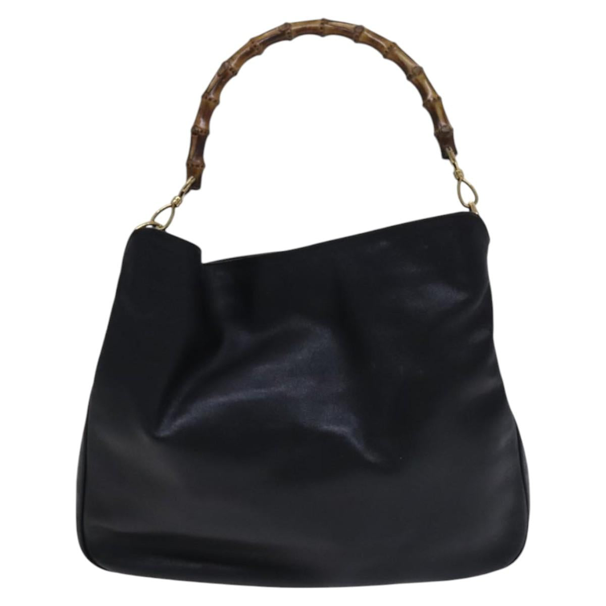 GUCCI Bamboo Shoulder Bag Leather 2way Black Gold 001 1781 1577 Auth 116886