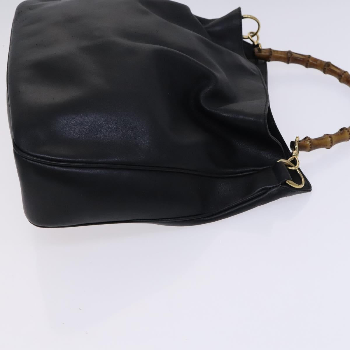 GUCCI Bamboo Shoulder Bag Leather 2way Black Gold 001 1781 1577 Auth 116886